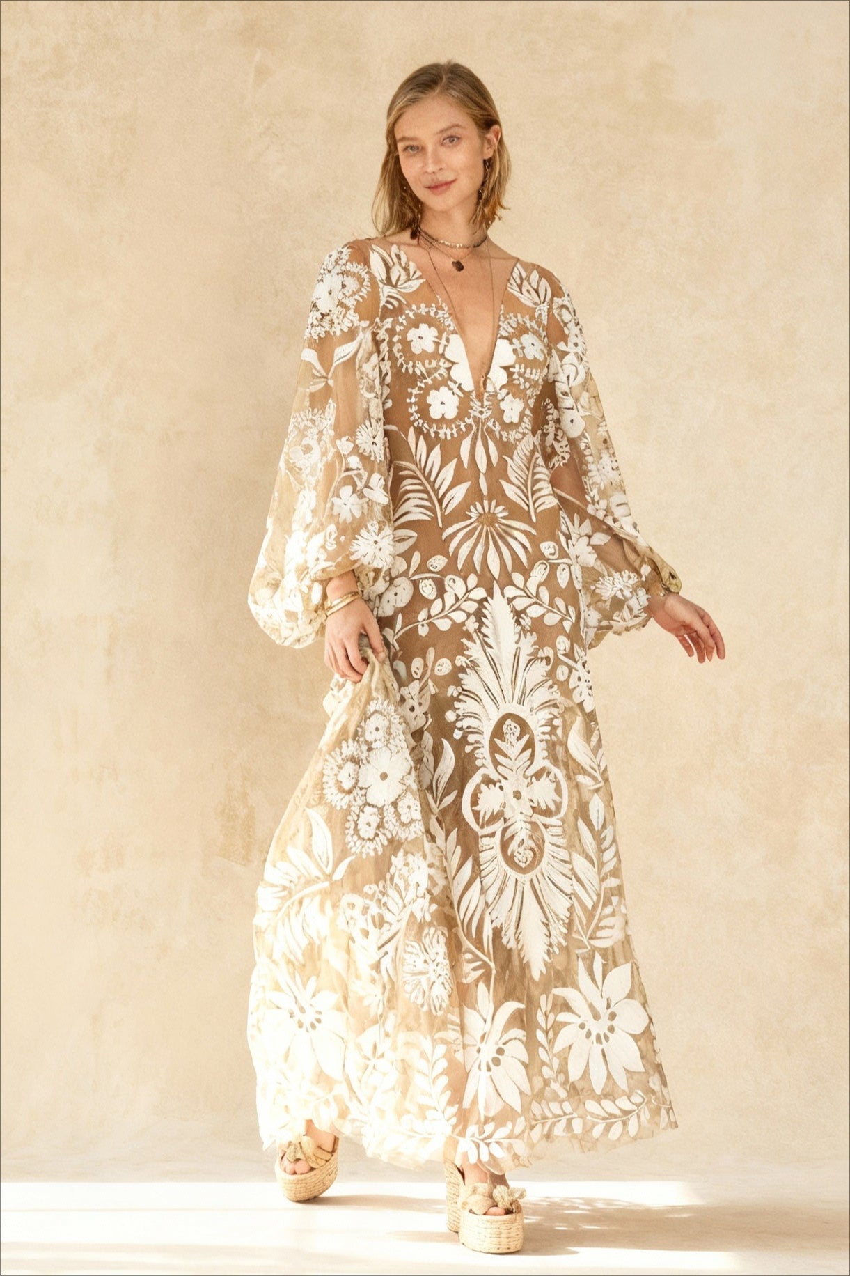 VNeck Summer Casual Long Sleeve Boho Dress