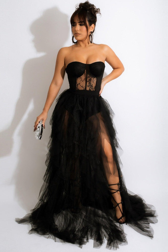 Sheer Lace Bustier Dress