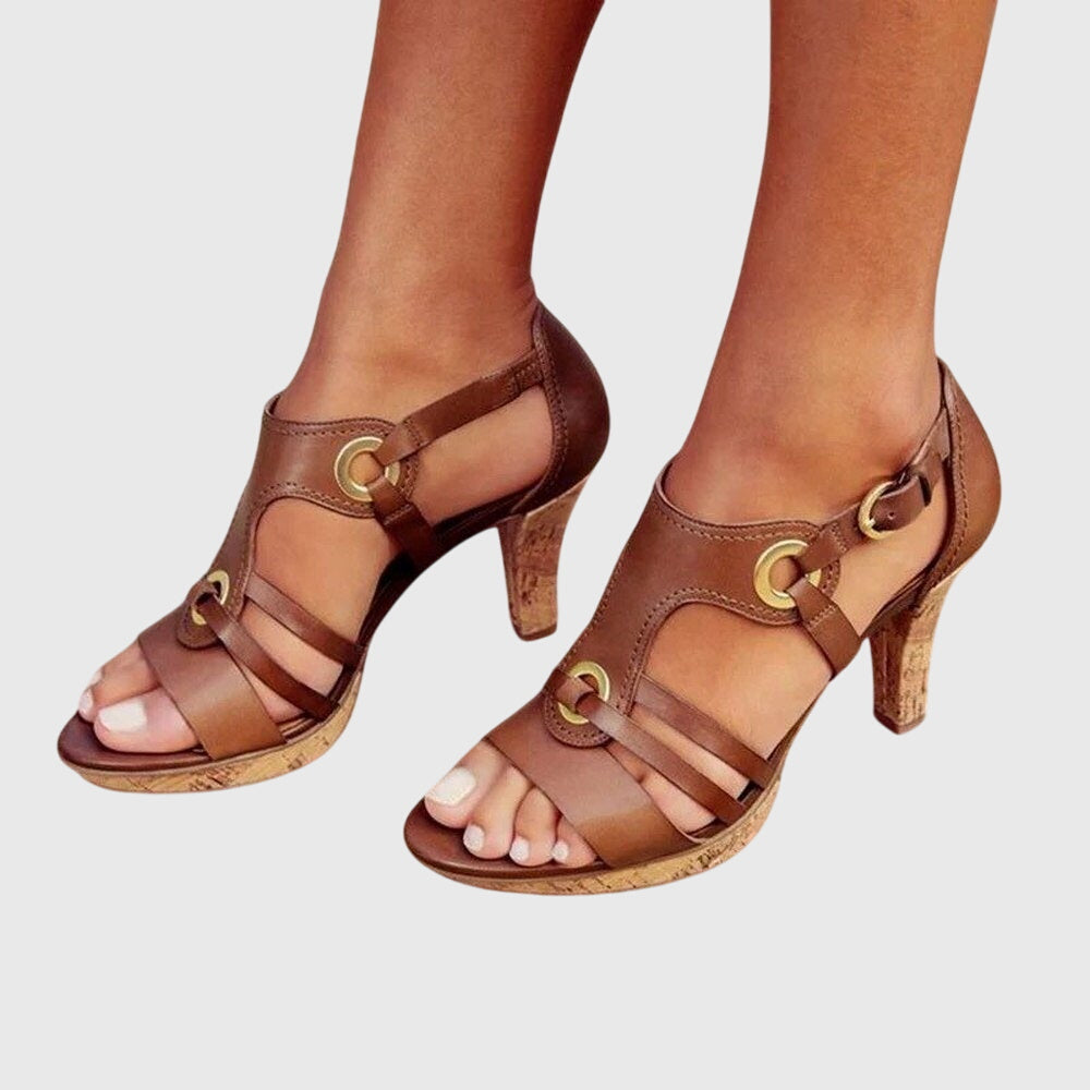 O-Ring Strappy Cork Platform Ankle Strap Heeled Sandals