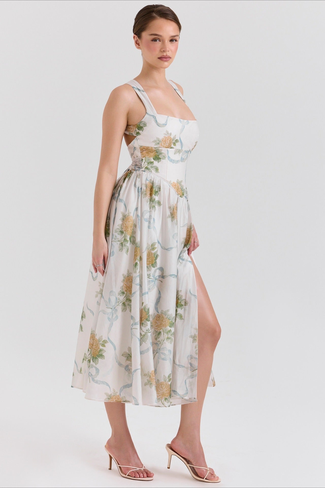 Printed Halter Slim Split Slip Dress