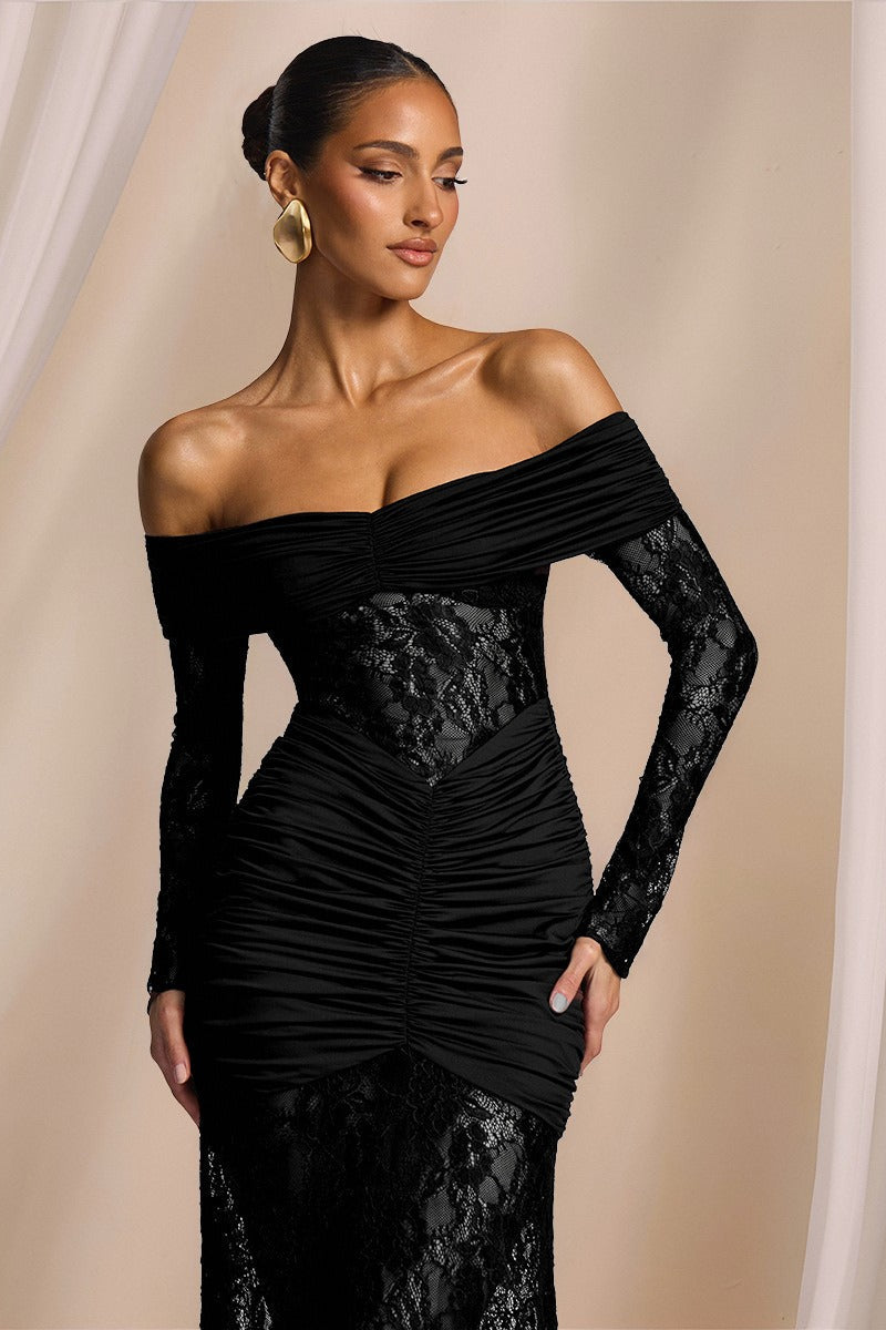Lace Off Shoulder Long Sleeve Dress 2