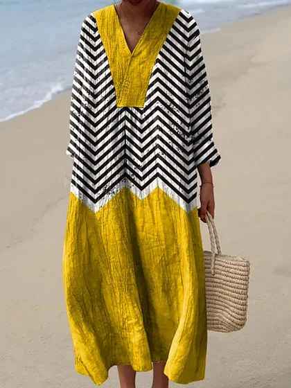 Split V-Neck Long Sleeve Floral Medallion Print Shift Maxi Dress 6