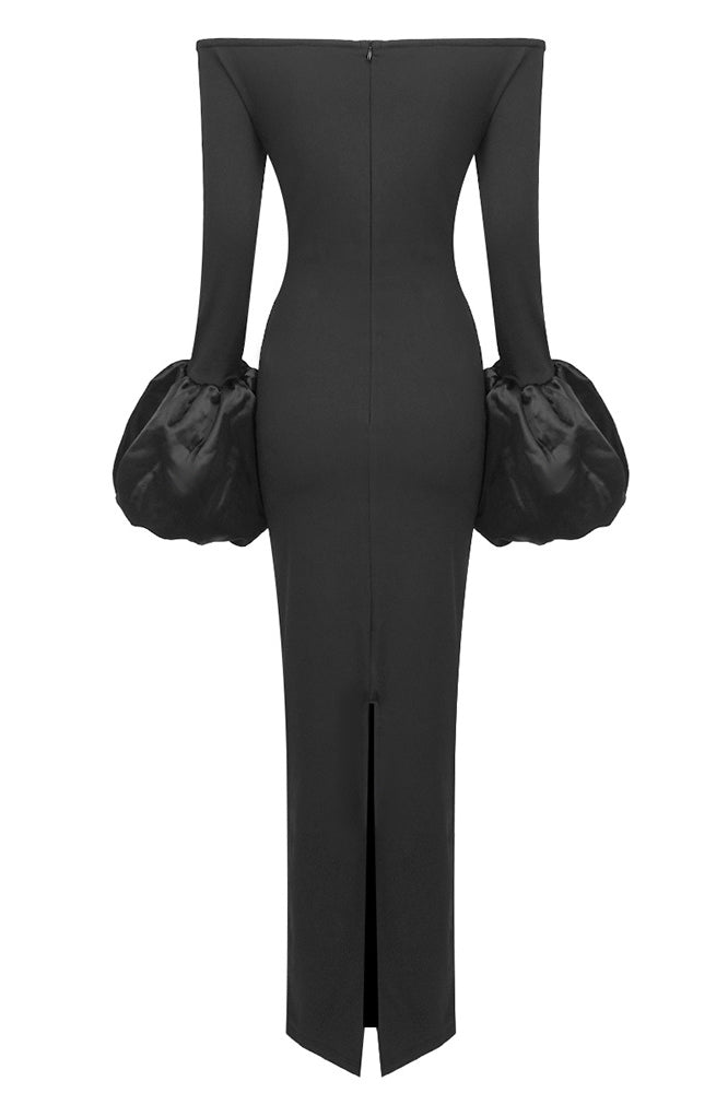 Mariana Minimalist Solid Colored Lantern Sleeve Dress Chic Silhouette Collection