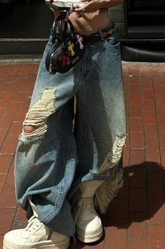 Ripped WideLeg Floor Jeans