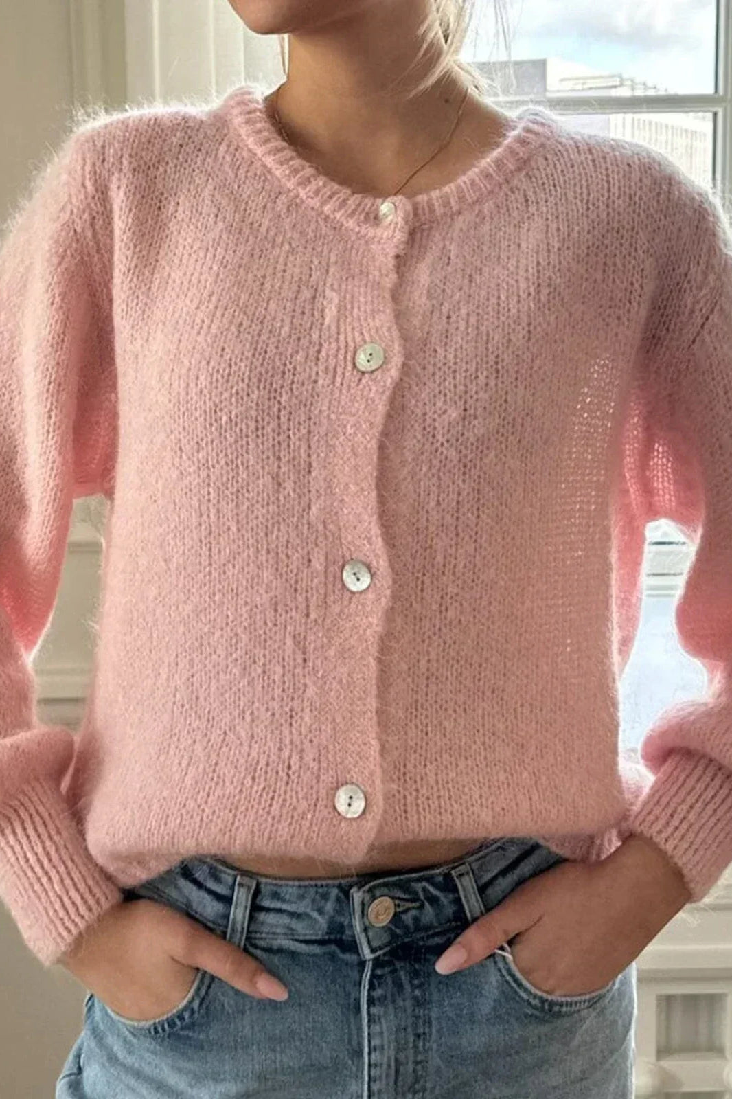 Soft Loose Knit ONeck Cardigan