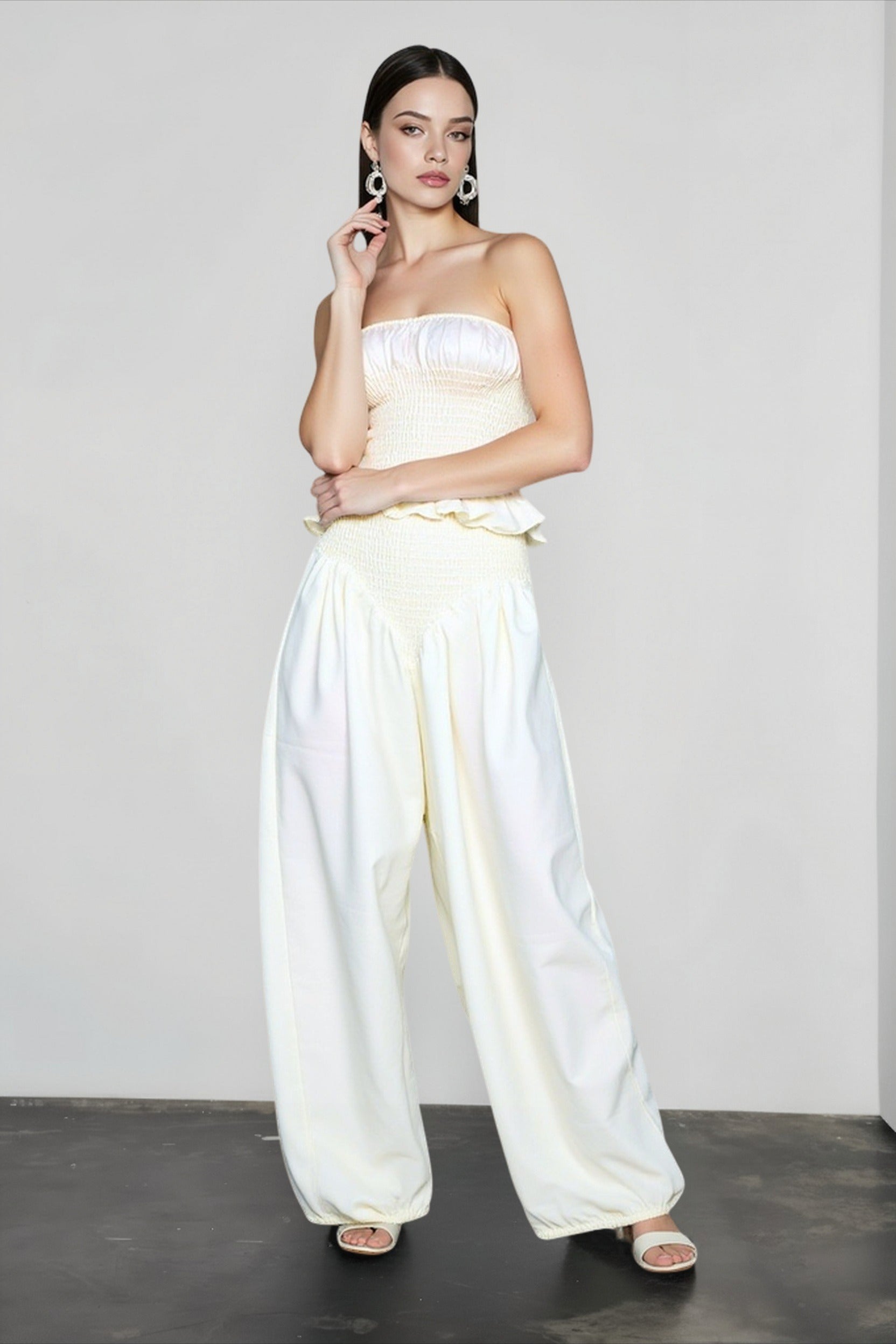 Ruched strapless crop vacation set