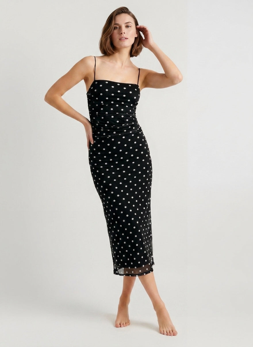 Polka Dot Cami Bodycon Maxi Dress
