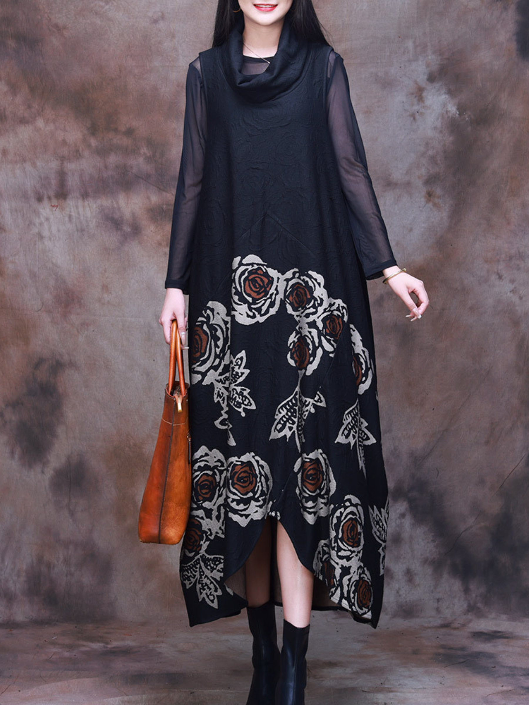 Effortlessly Stylish High Neck Printed Maxi Dress