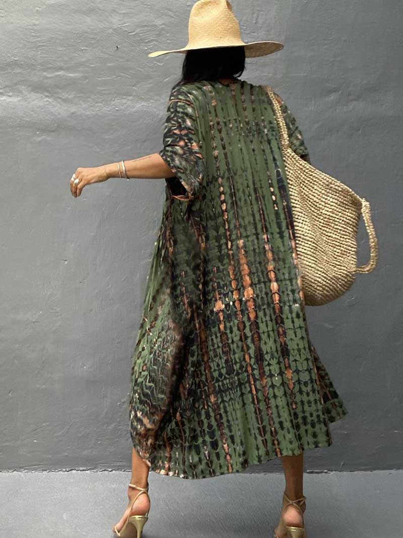 Tie-Dye Stripe Print Open Front Long Kimono Duster Robe 6