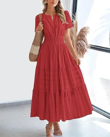v-neck pleated puff sleeve dress black