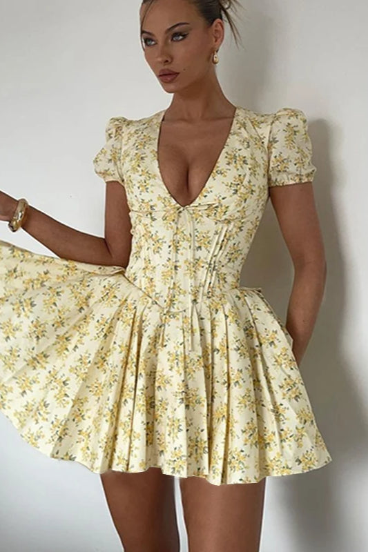 Ruffled VNeck Floral Dress