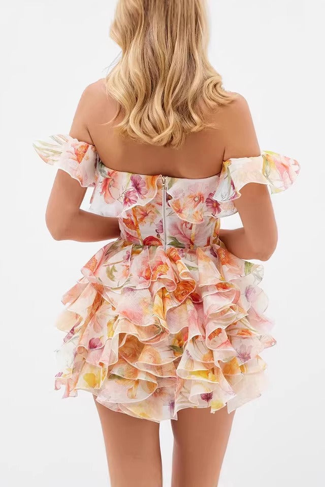 Romantic Off Shoulder Backless Waist Floral Dress