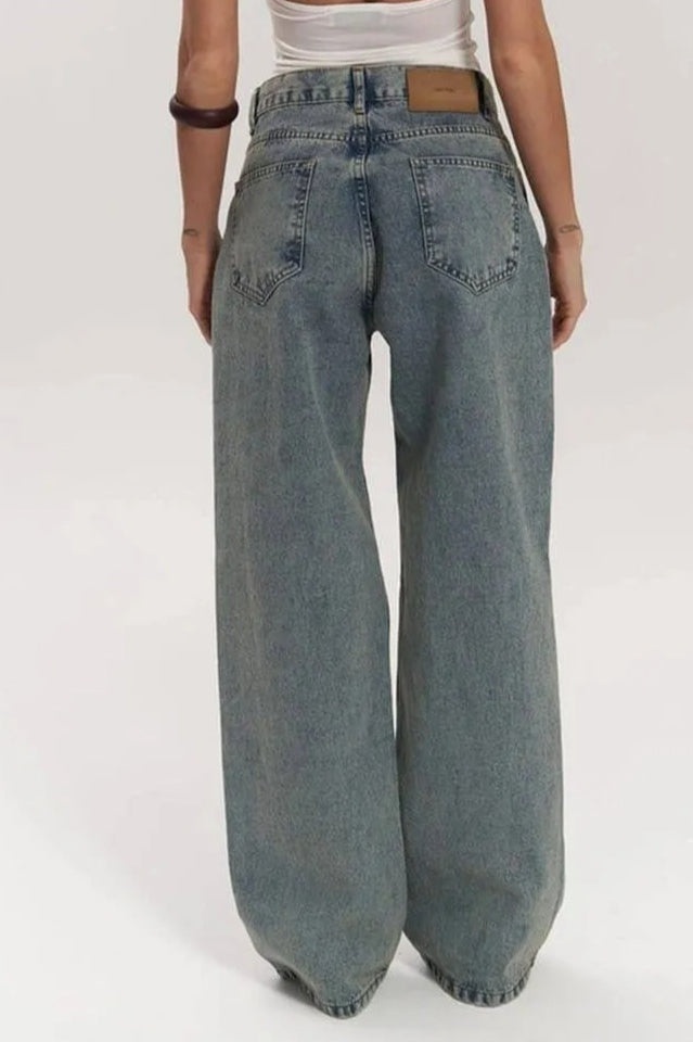 Cutout Textured Wide Jeans