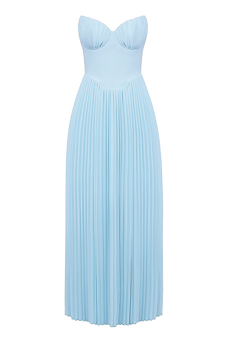 Strapless Sweetheart Corset Basque Waist Accordion Pleated Maxi Dress 7