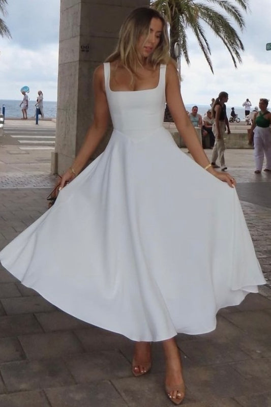 Minimalist Square Neck Slim A Line Slip Dress