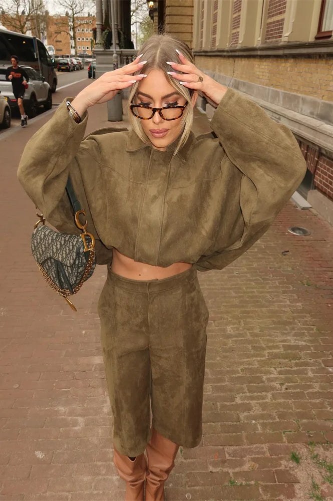 Suede Cropped ZipUp Jacket