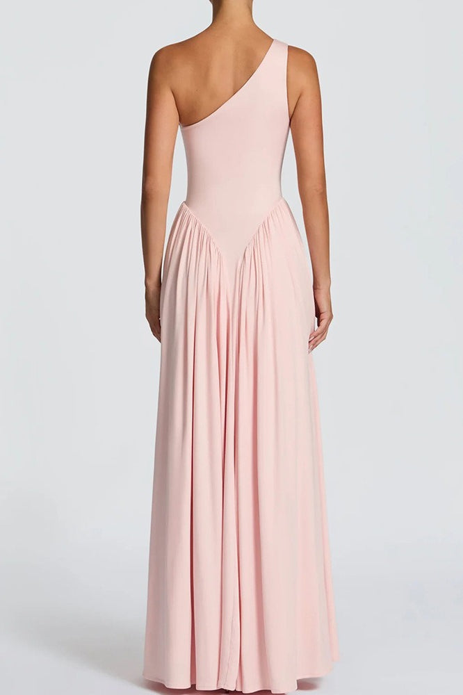 Solid One Shoulder Ruched Maxi A Line Party Dress
