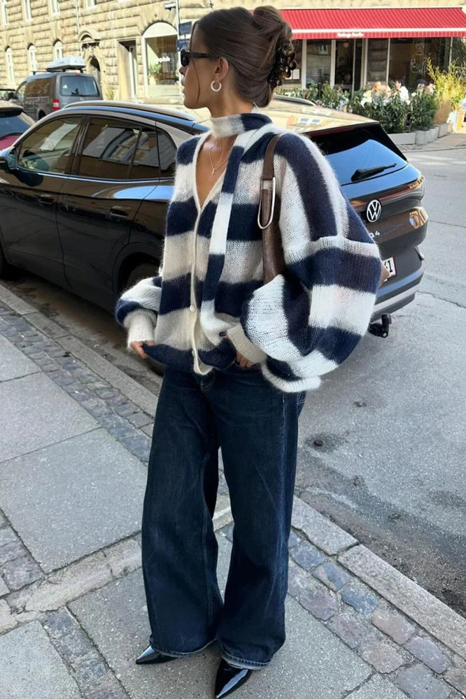 VNeck Patchwork Knit Cardigan