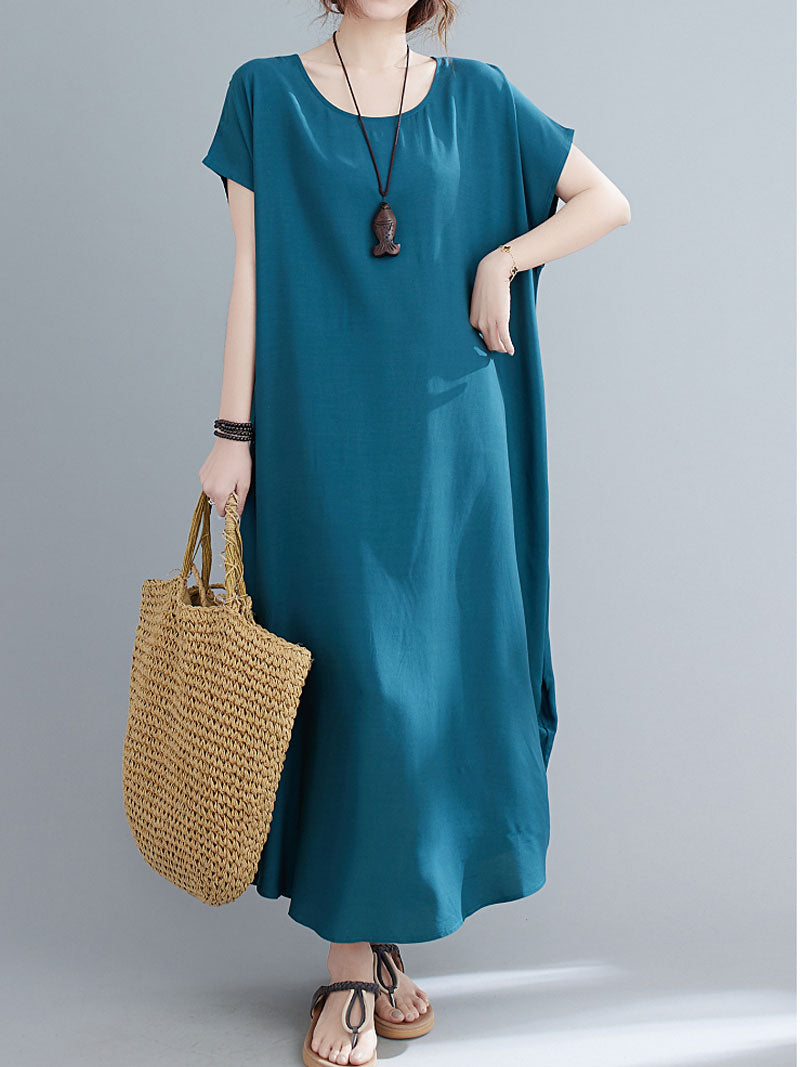 Round Neck Short Sleeve Loose Cocoon Maxi Dress 32