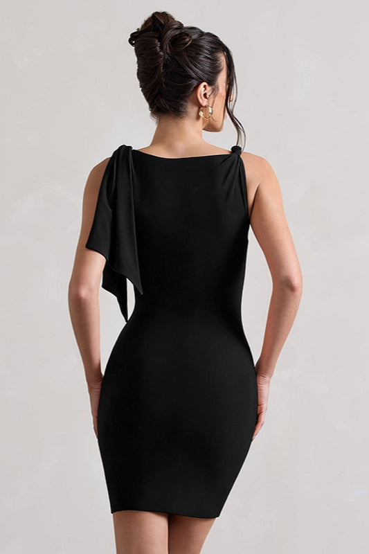 Solid Bodycon Twist Mini Party Dress