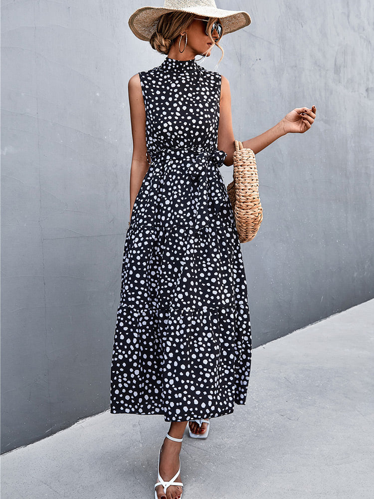 Sexy Polka Dot Print Sleeveless Midi Dress