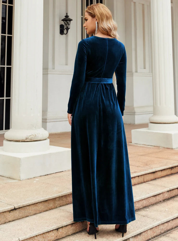 Velvet Long Sleeve Dress - Solid Color S / Black