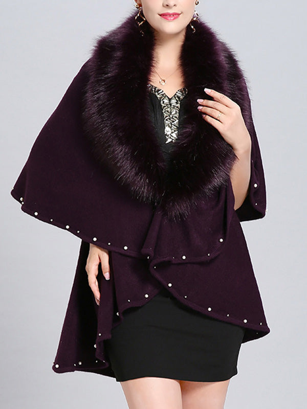 Fur Collar Pearl Trim Draped Knit Cape Cardigan 4
