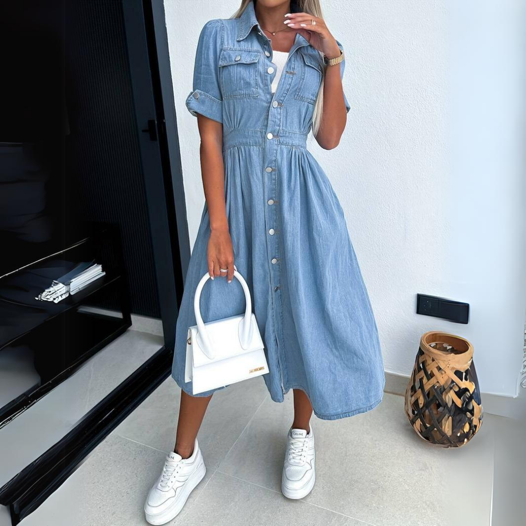 Fara Half Sleeve Denim Dress for Women Day to Night Outfit