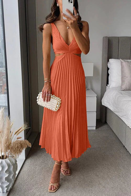 Caitlin Statement Pleated Dress with a Neckline Designer Edit