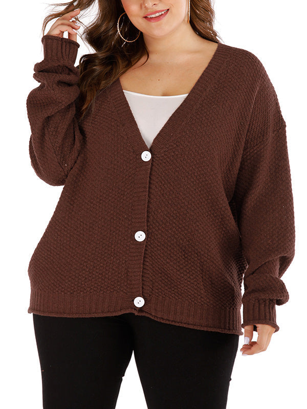 Brown V-Neck Button Front Long Sleeve Knit Cardigan Sweater 3
