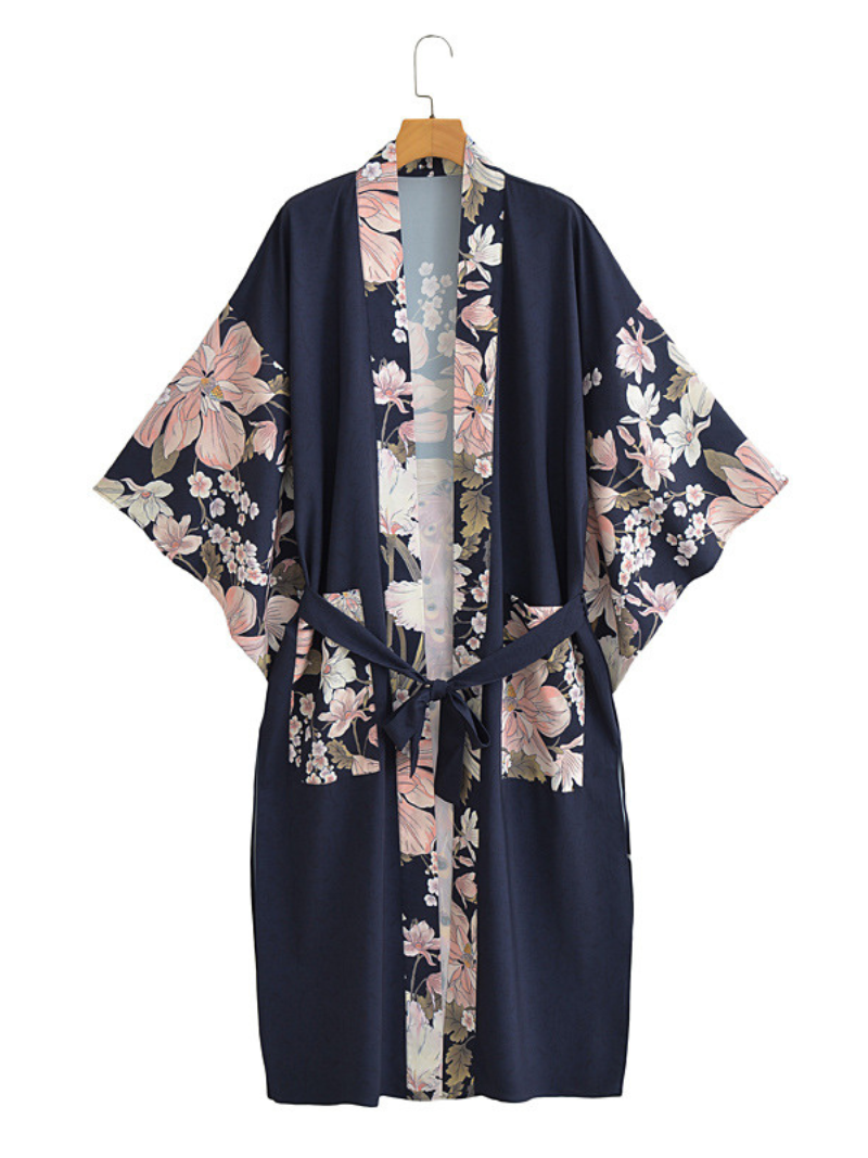 Floral Print Tie Waist Long Kimono 3