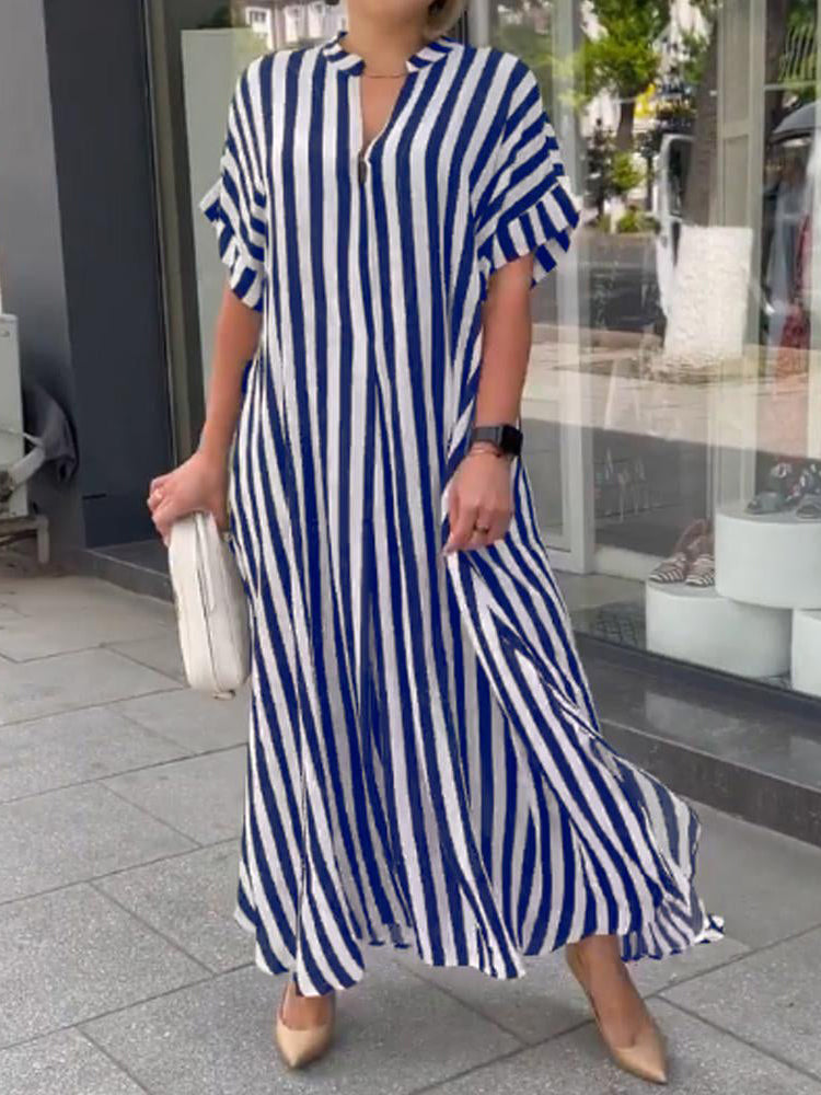 WOMEN'S V-NECK STRIPED PRINT DRESS