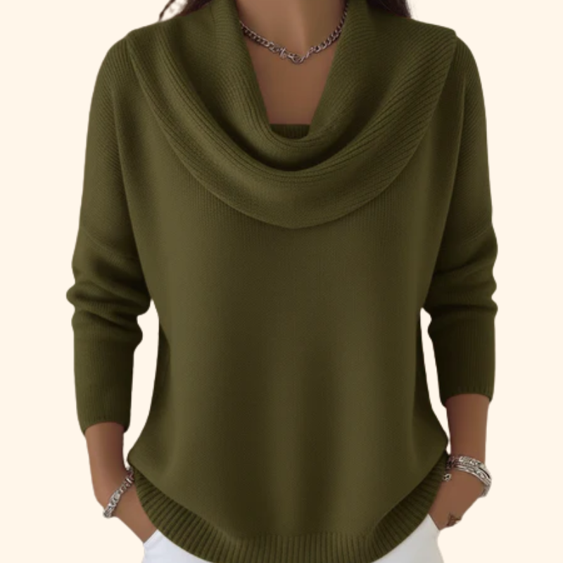 Cowl Neck Long Sleeve Ribbed Knit Sweater 5