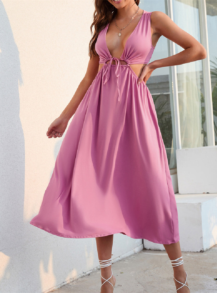 Green Halter-Neck Backless Maxi Dress With Waisted Detail S / Pink Dresses