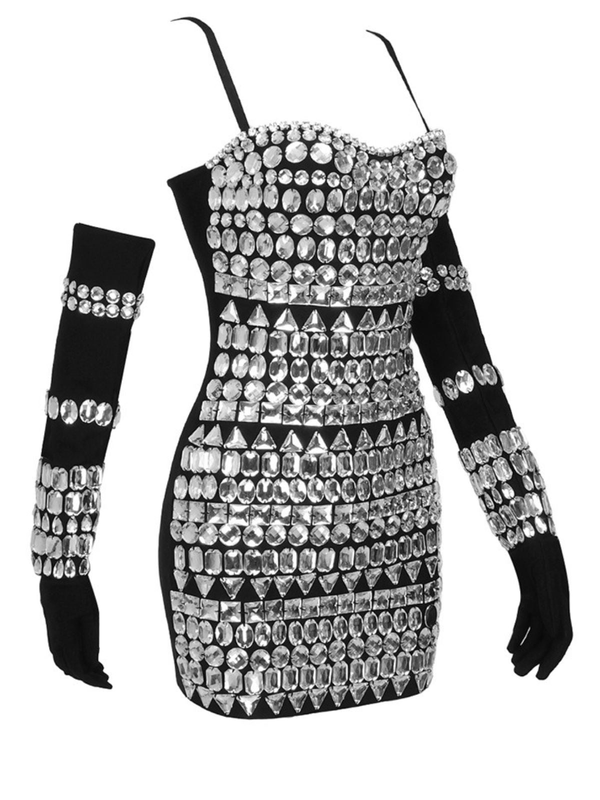Spaghetti Strap Sweetheart Crystal Embellished Bodycon Mini Dress