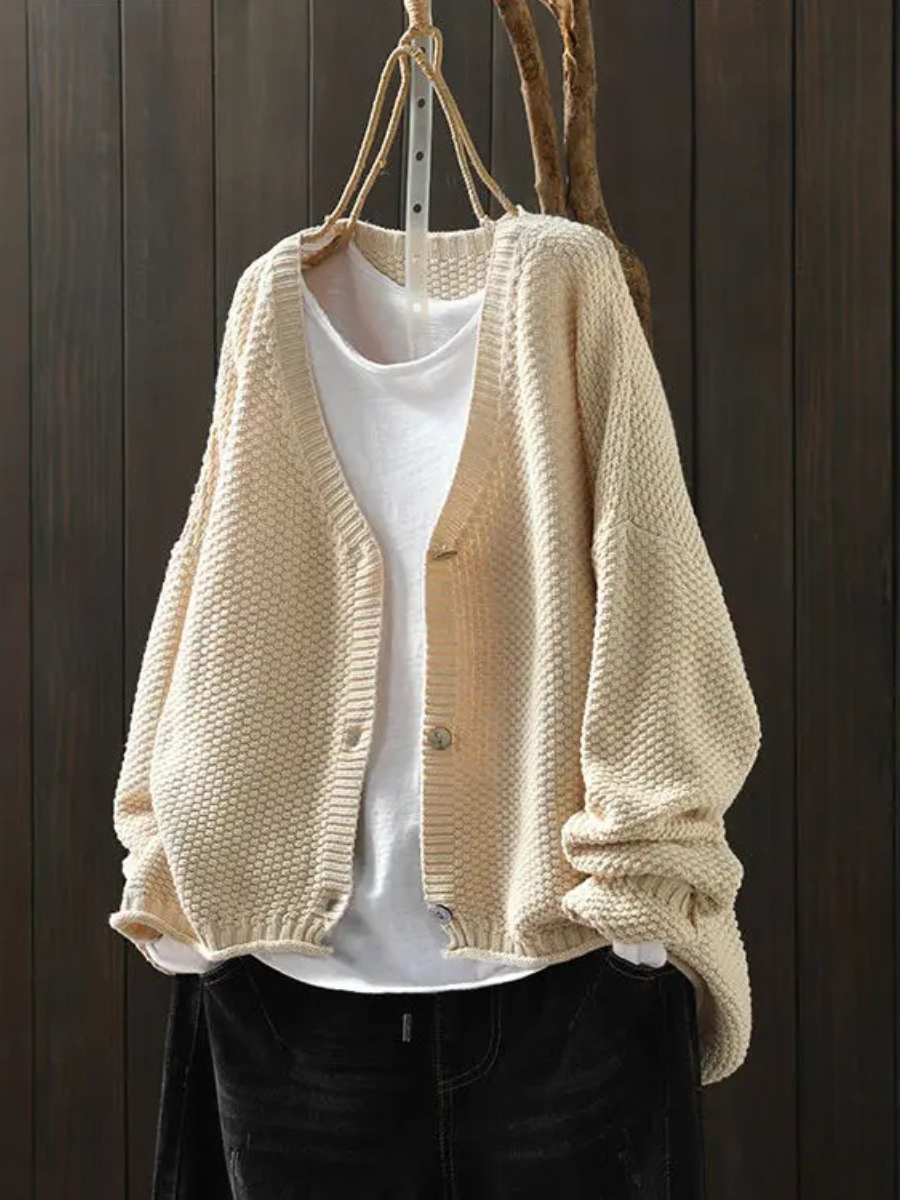 V-Neck Chunky Knit Button-Front Long Sleeve Pocket Cardigan 4