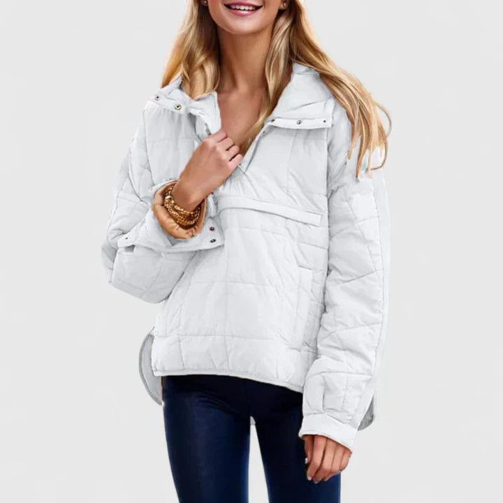 Stand Collar Quilted Half-Placket Pocket Pullover Jacket