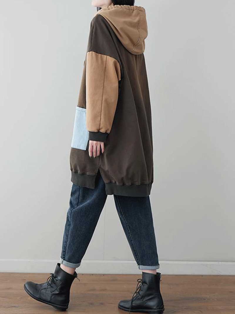 Hooded Color Block Patch Pocket Drawstring Oversized Hoodie 3