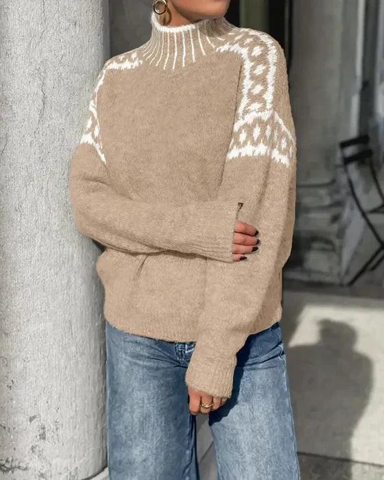 High Neck Fair Isle Trim Knitted Sweater 8