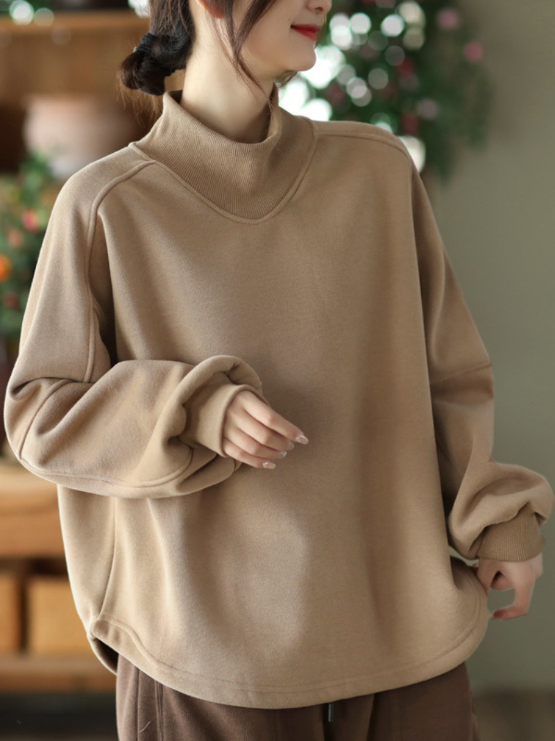 Mock Neck Long Sleeve Fleece Loose Pullover Sweatshirt 4