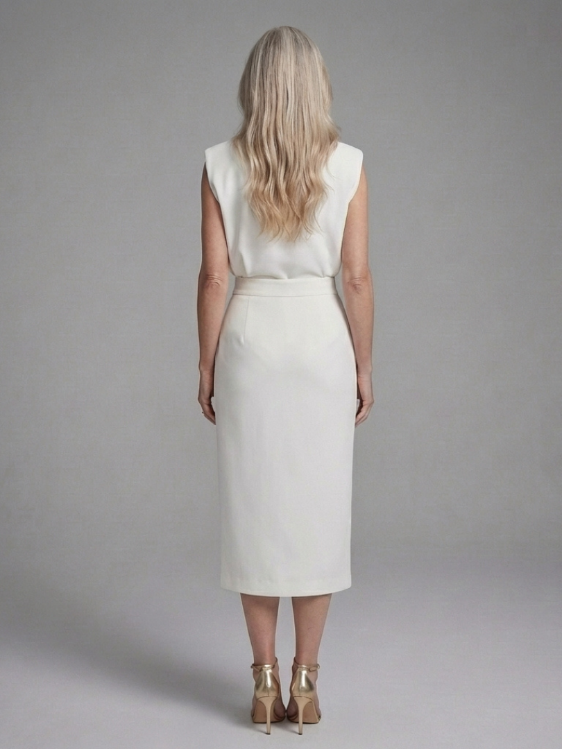 Sleeveless Top Gold Button Pencil Midi Skirt Set 5
