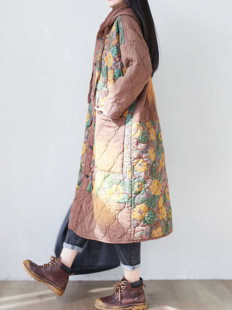 Hooded Floral Patchwork Quilted Longline Coat 9