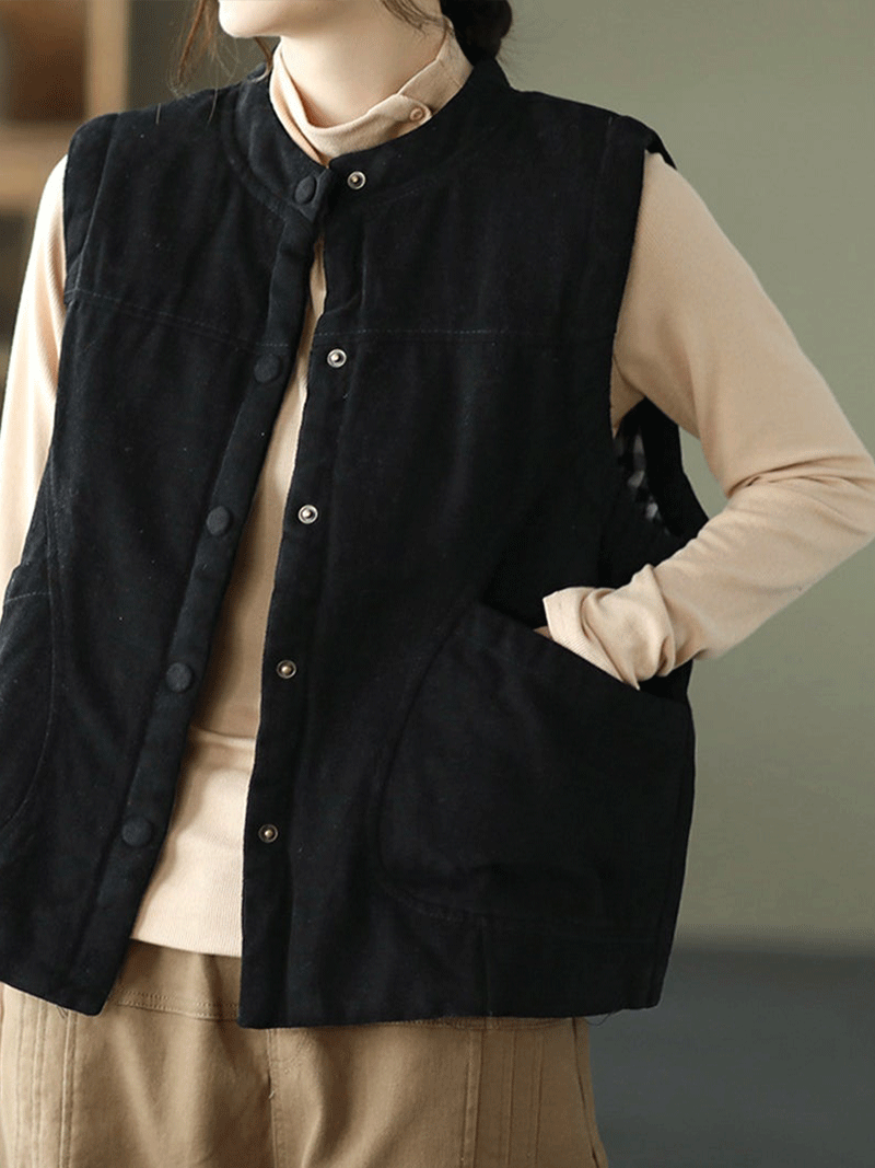 Stand Collar Button-Front Quilted Sleeveless Vest 4