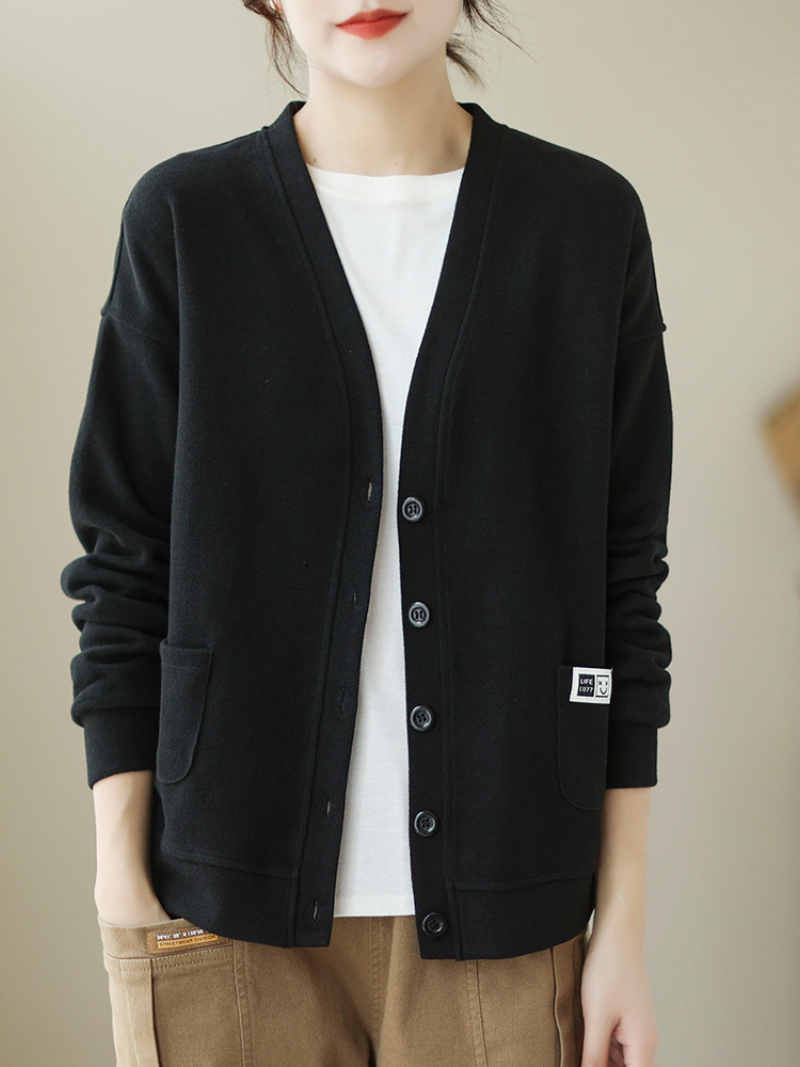 V-Neck Button Front Pocket Long Sleeve Loose Cardigan 3