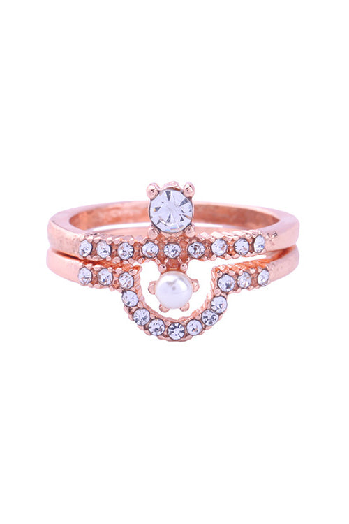 Rhinestone Heart Double Ring