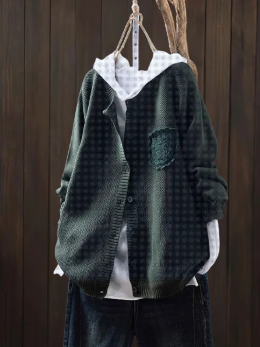 V-Neck Knit Button Front Patch Pocket Long Sleeve Cardigan 5