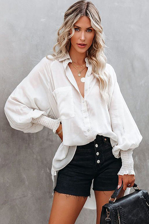 Love Life Oversized Pocket Balloon Sleeve Shirt - 3 Colors