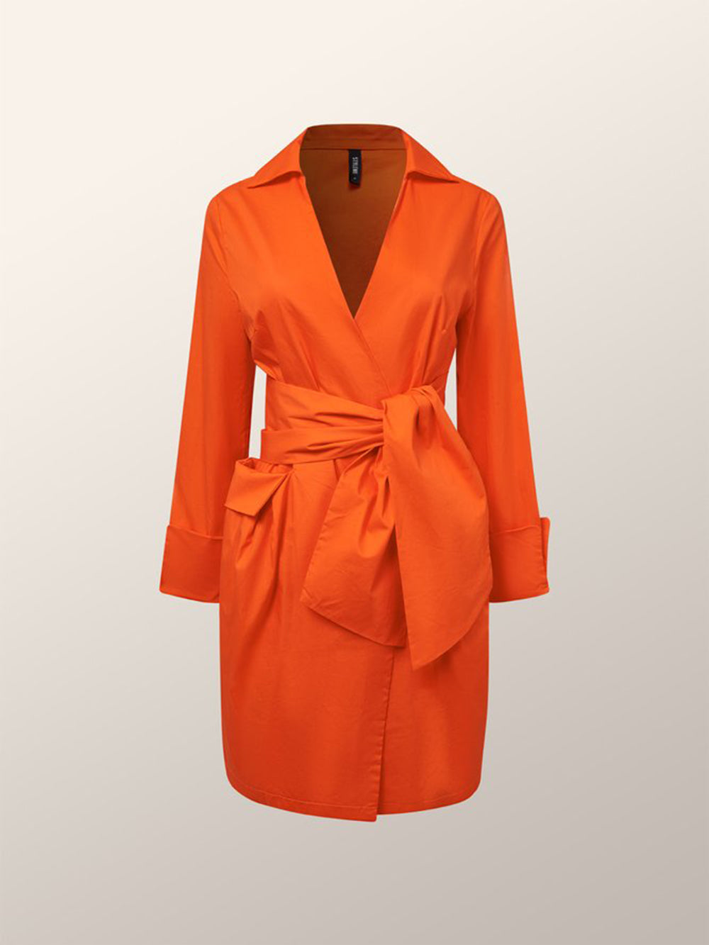 Orange Draped Cotton Wrap Shirt Dress