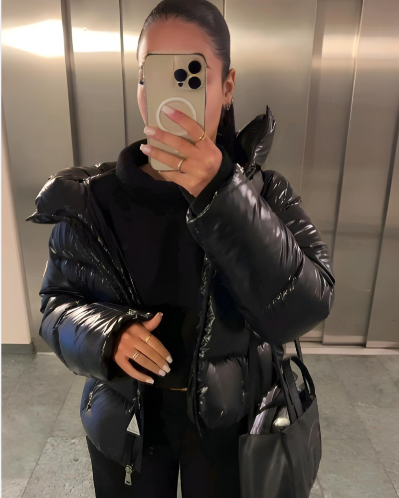 Hooded Glossy Quilted Zip-Up Long Sleeve Puffer Jacket