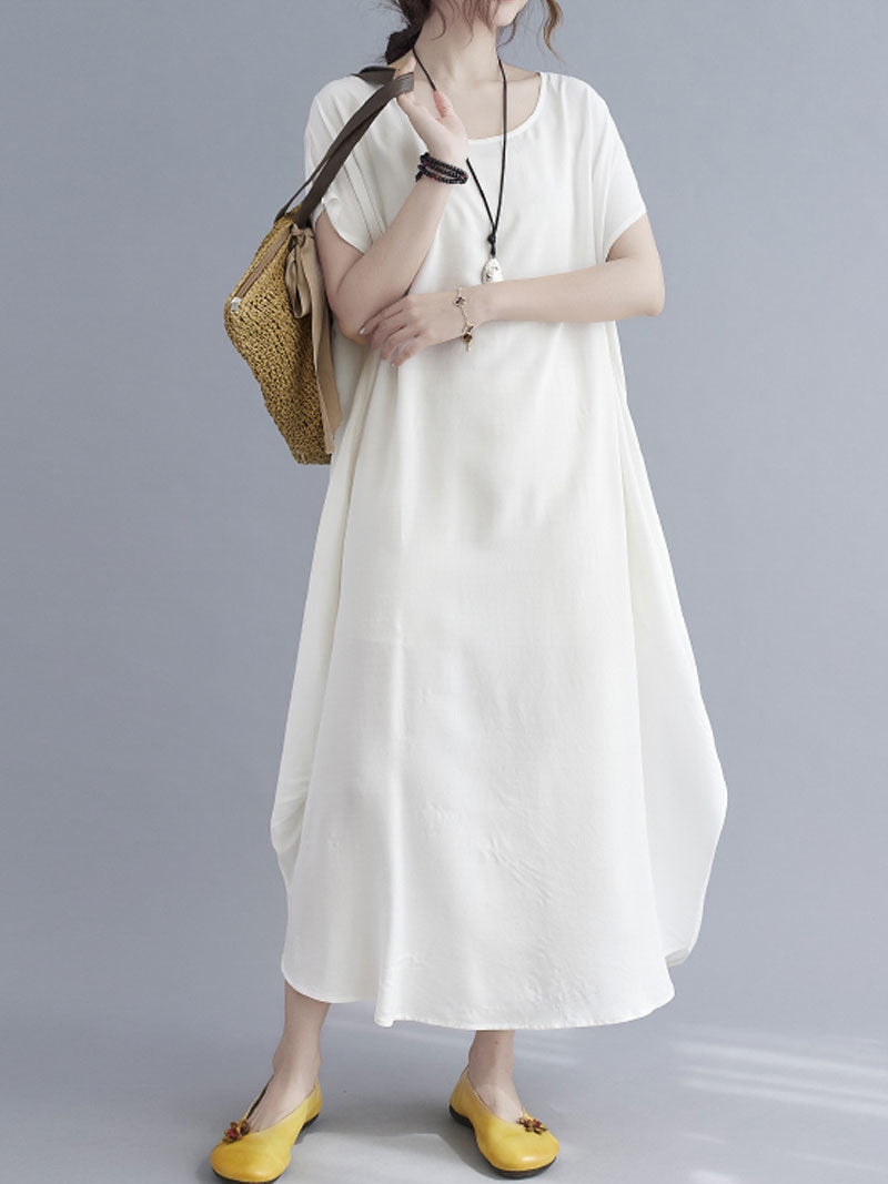 Round Neck Short Sleeve Loose Cocoon Maxi Dress